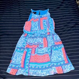 Iz Byer Blue and Pink Halter Sundress Casual Resort Wear